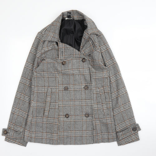 Forever21 Womens Beige Plaid  Pea Coat Blazer Size S  Button