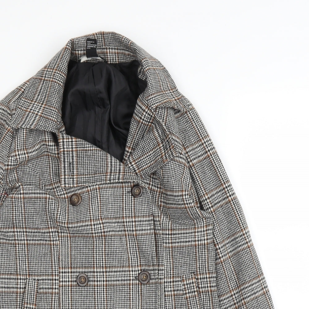 Forever21 Womens Beige Plaid  Pea Coat Blazer Size S  Button