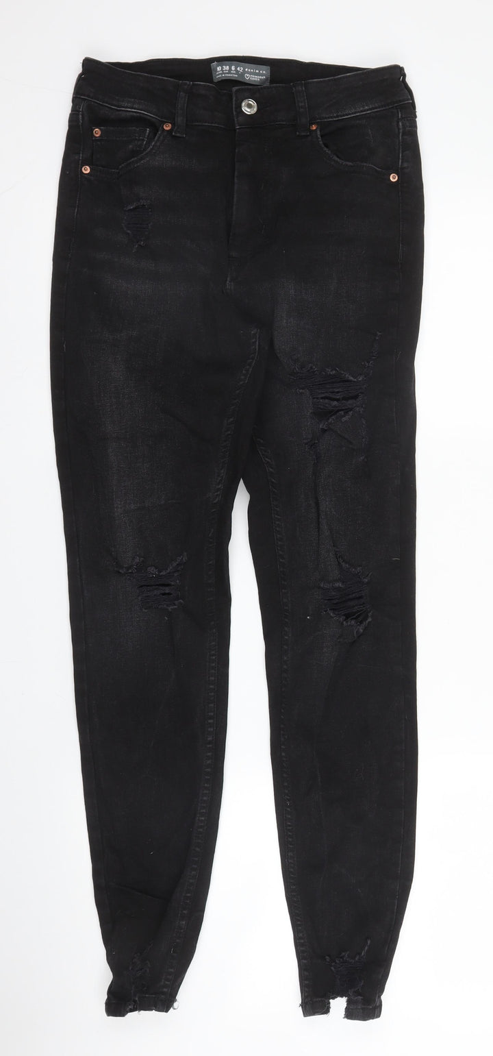 Primark Womens Black Cotton Skinny Jeans Size 10 L28 in Regular Zip