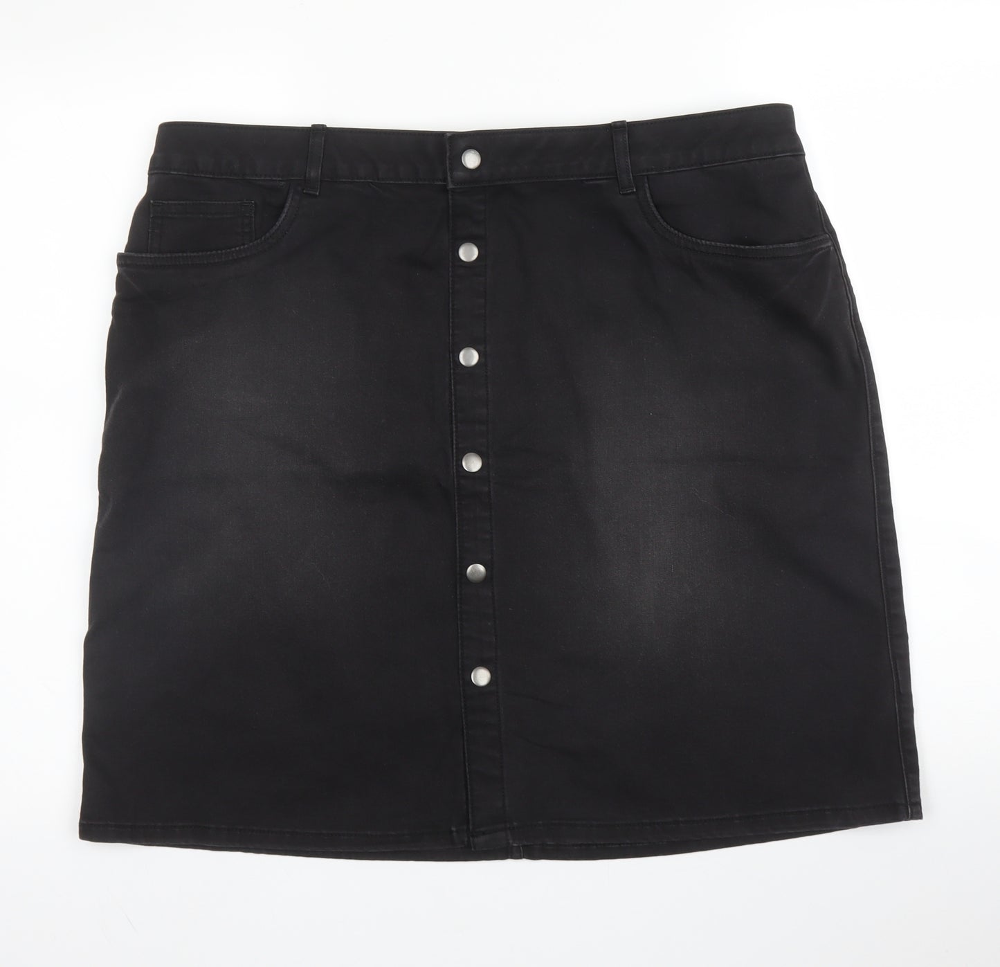 M&S Womens Black  Cotton A-Line Skirt Size 18   Button