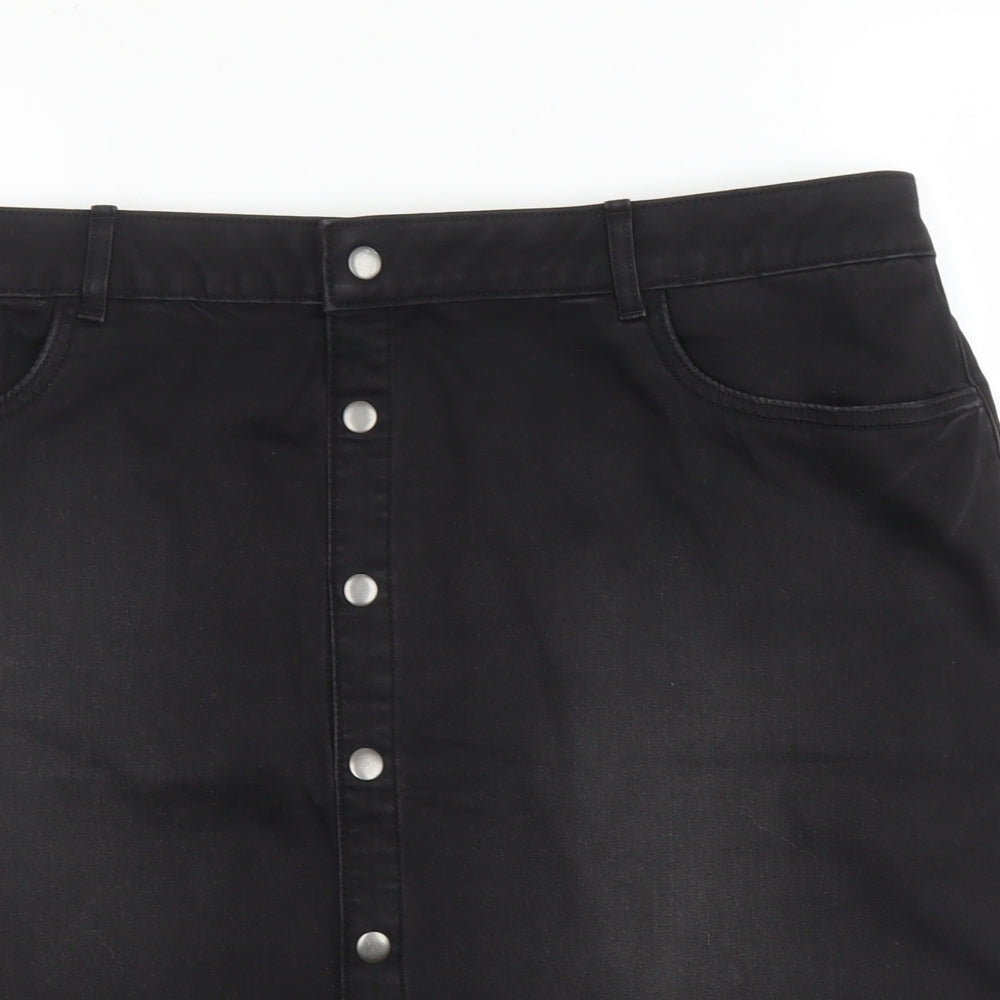 M&S Womens Black  Cotton A-Line Skirt Size 18   Button