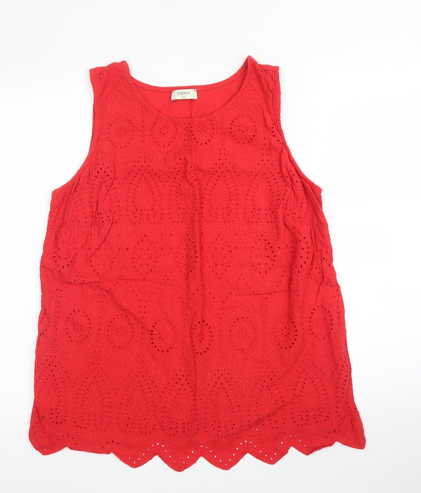Matalan Womens Red Floral Cotton Basic Tank Size 16 Round Neck