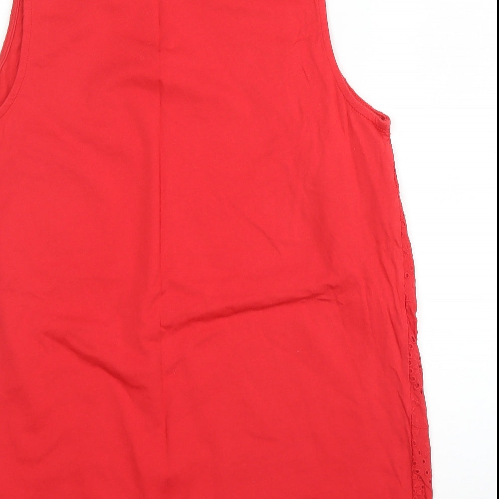 Matalan Womens Red Floral Cotton Basic Tank Size 16 Round Neck