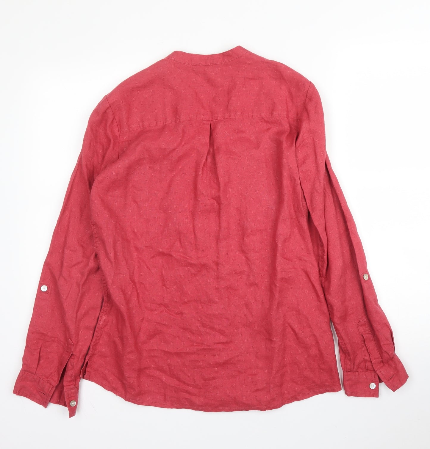 M&S Womens Pink  Linen Basic Blouse Size 12 V-Neck