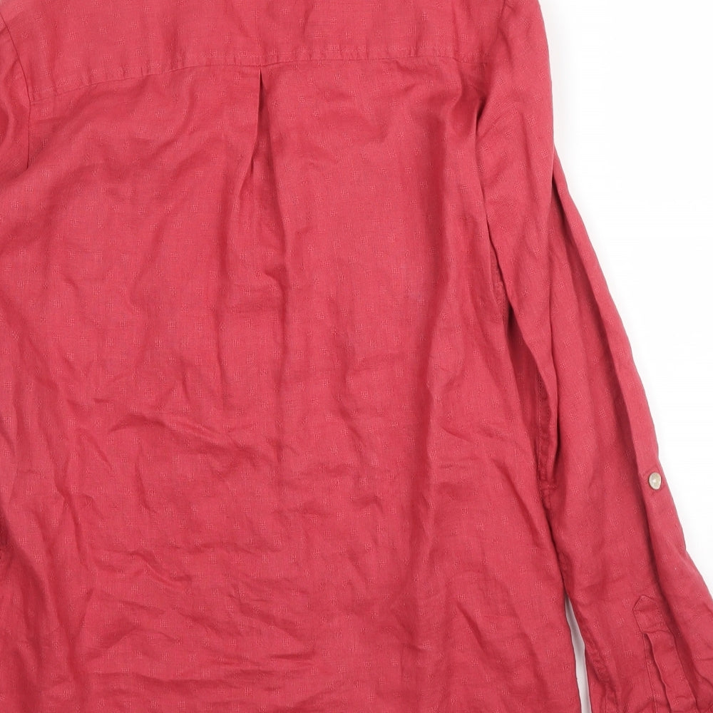 M&S Womens Pink  Linen Basic Blouse Size 12 V-Neck