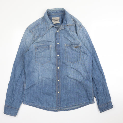 Angelo Litrico Mens Blue  Cotton  Button-Up Size M Collared Button