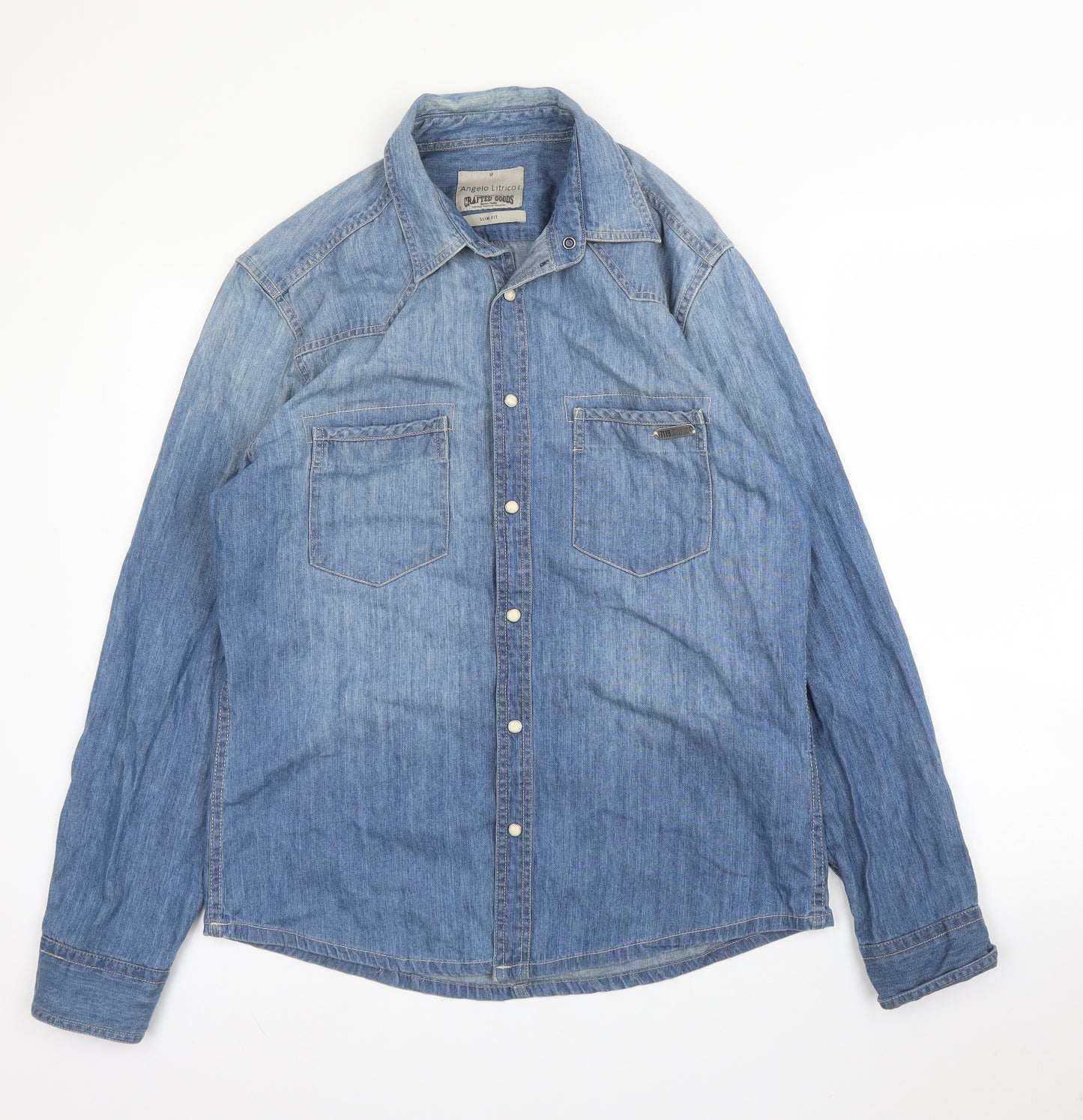 Angelo Litrico Mens Blue  Cotton  Button-Up Size M Collared Button