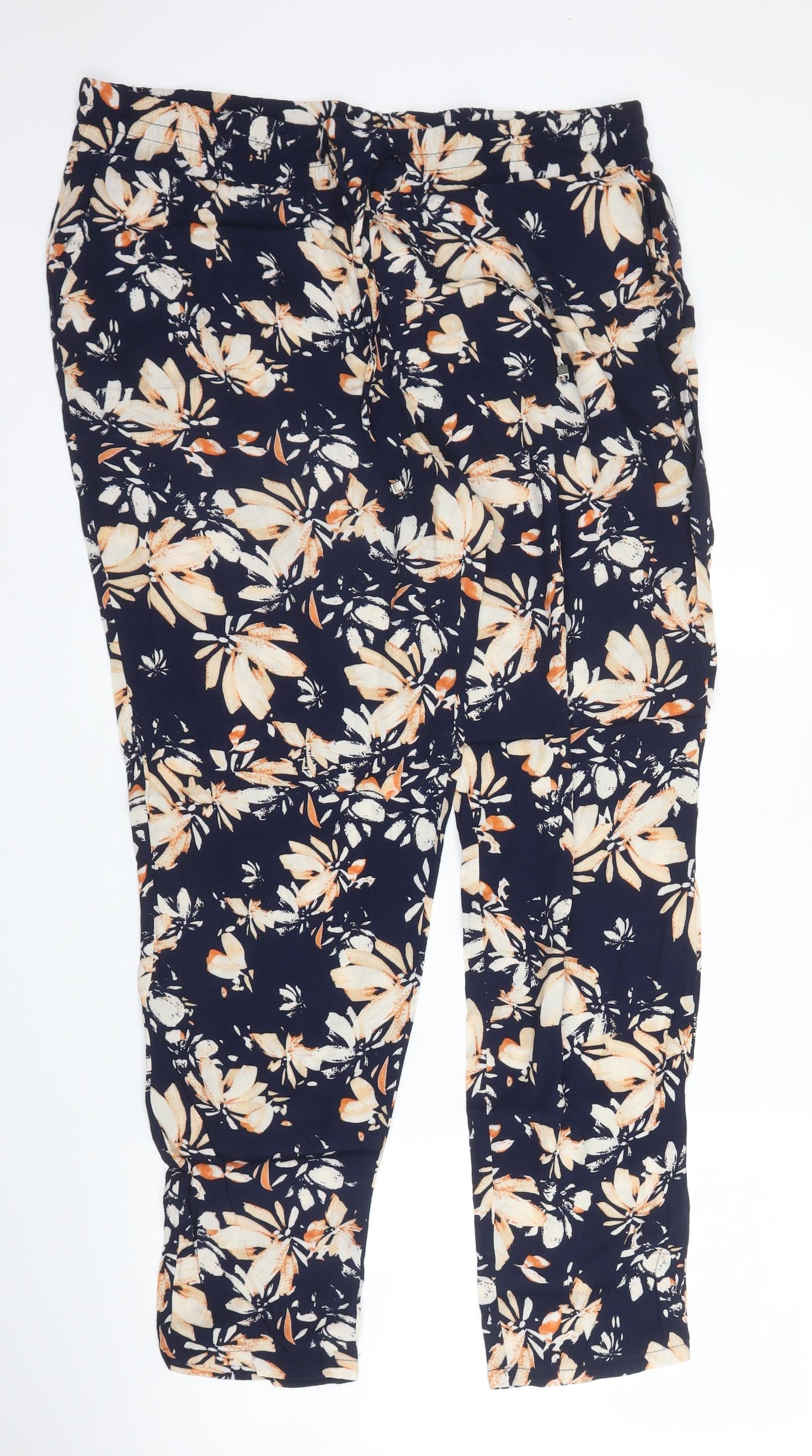Papaya Womens Blue Floral Viscose Harem Trousers Size 16 L27 in Regular Drawstring