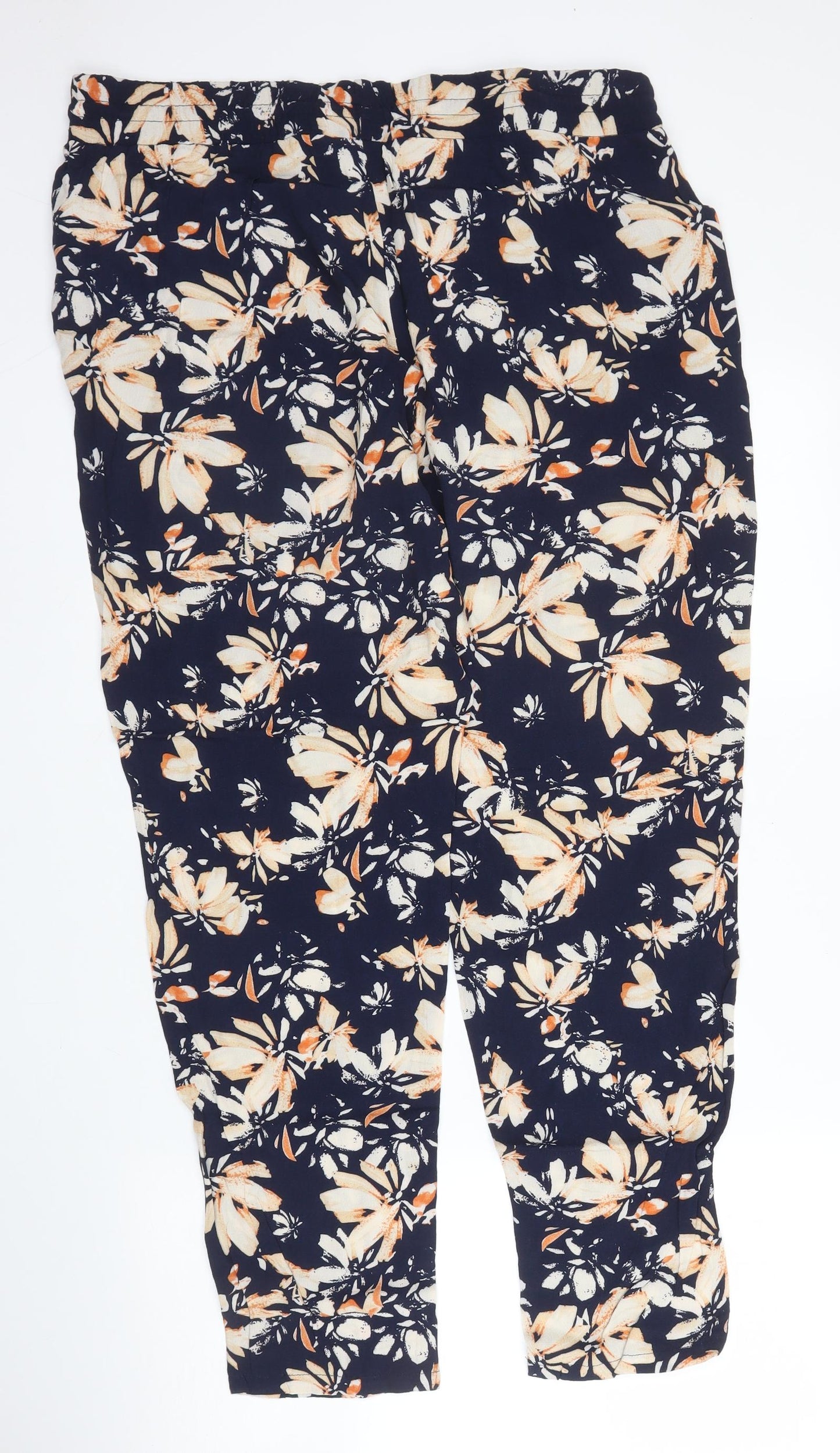 Papaya Womens Blue Floral Viscose Harem Trousers Size 16 L27 in Regular Drawstring