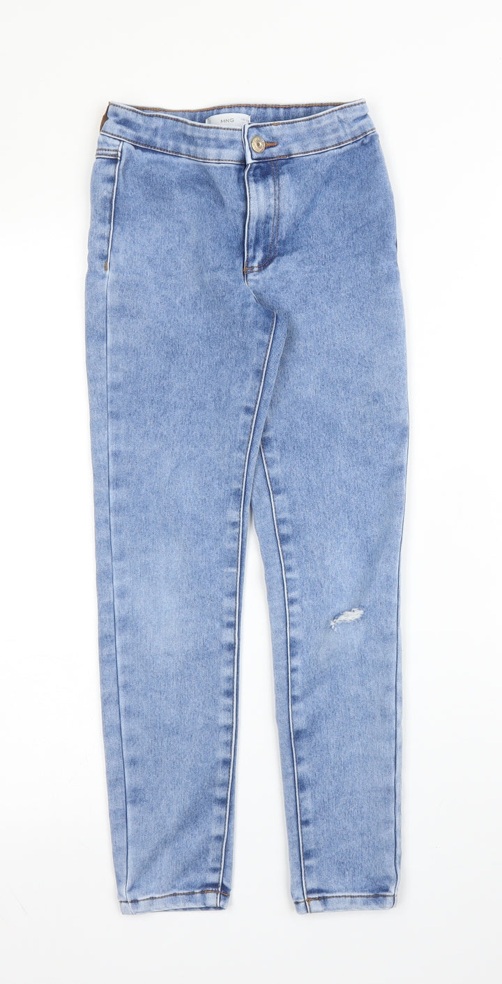 Mango Girls Blue Cotton Skinny Jeans Size 9 Months L22 in Regular Zip