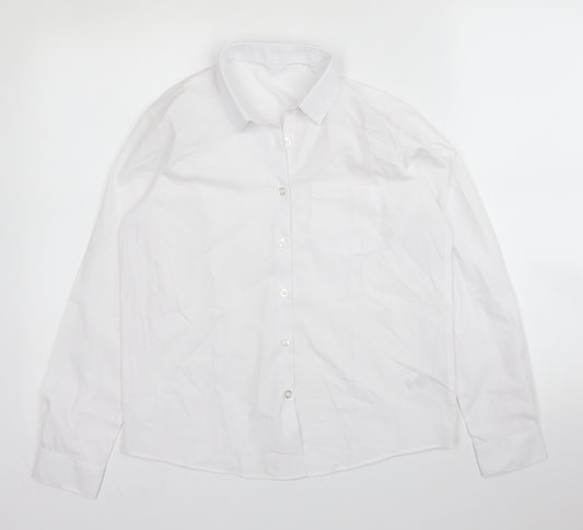 Front view of George boys’ white cotton basic button-up, size 11, years collared button