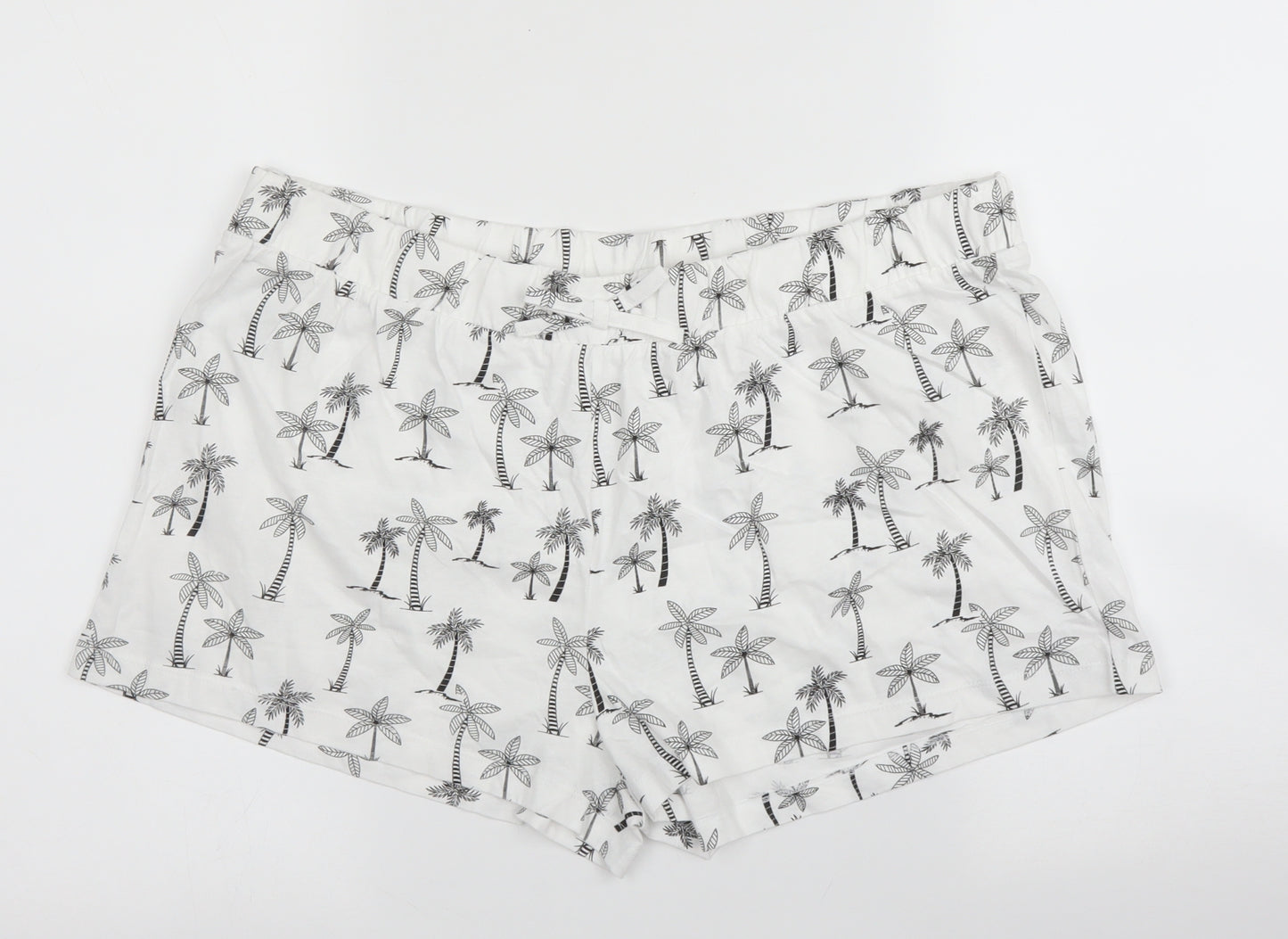Matalan Womens White Solid Cotton Capri Sleep Shorts Size L  Drawstring - Palm trees