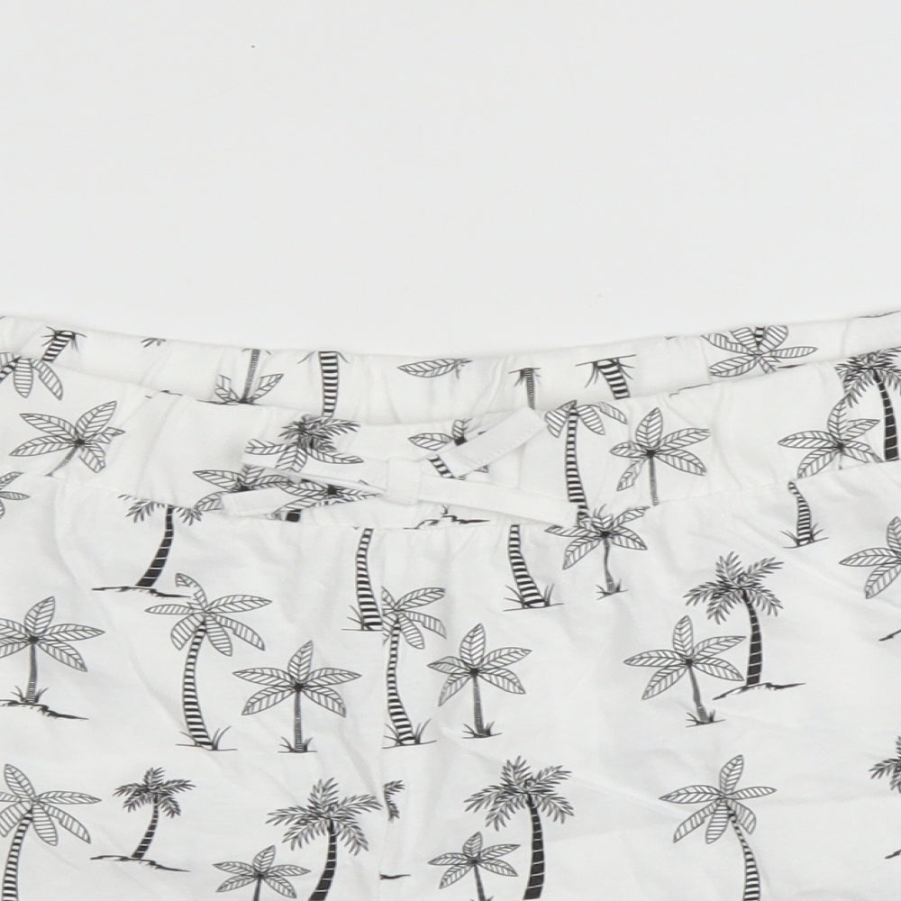 Matalan Womens White Solid Cotton Capri Sleep Shorts Size L  Drawstring - Palm trees