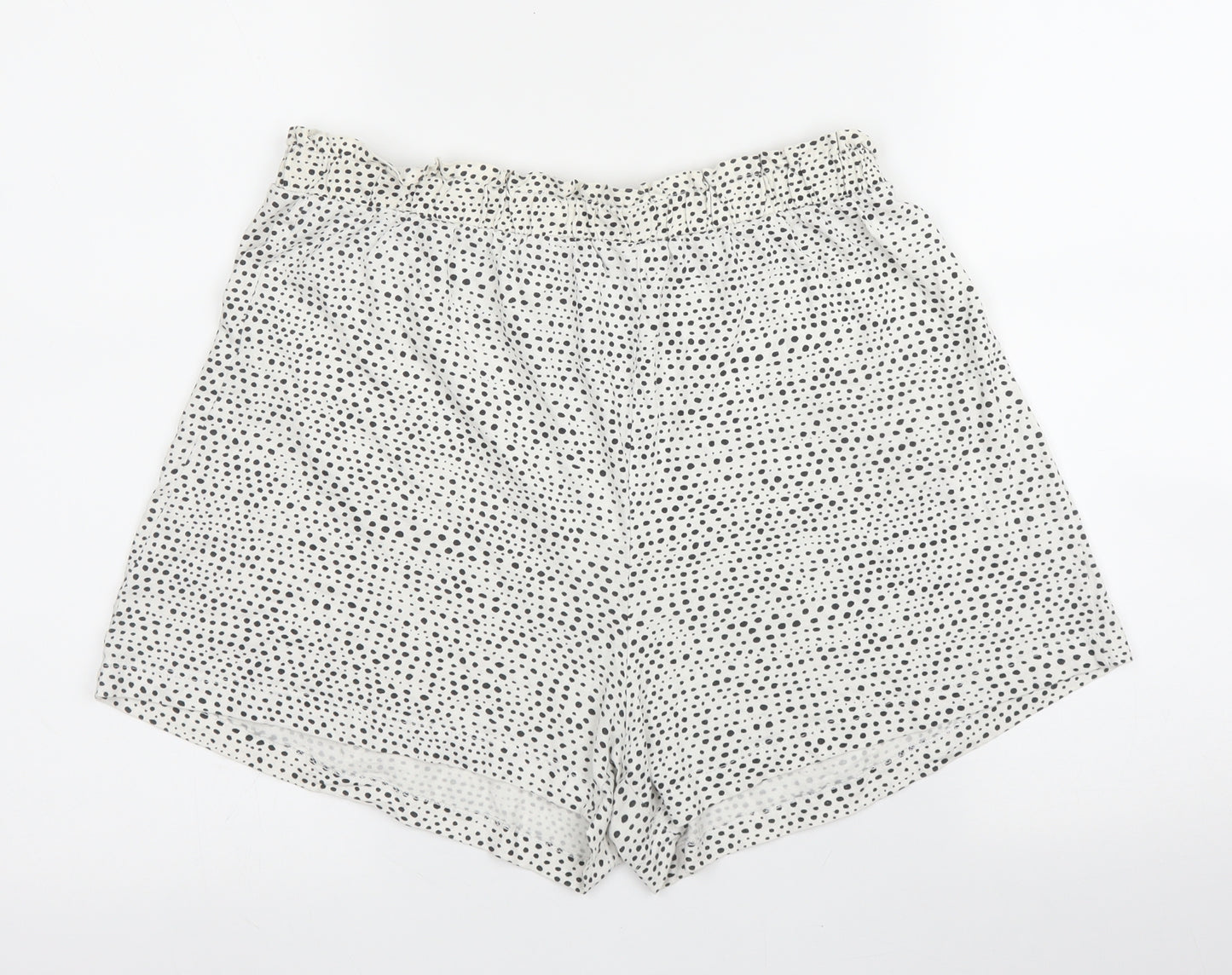 H&M Womens Beige Animal Print Cotton Bermuda Shorts Size S  Regular  - Spotted print