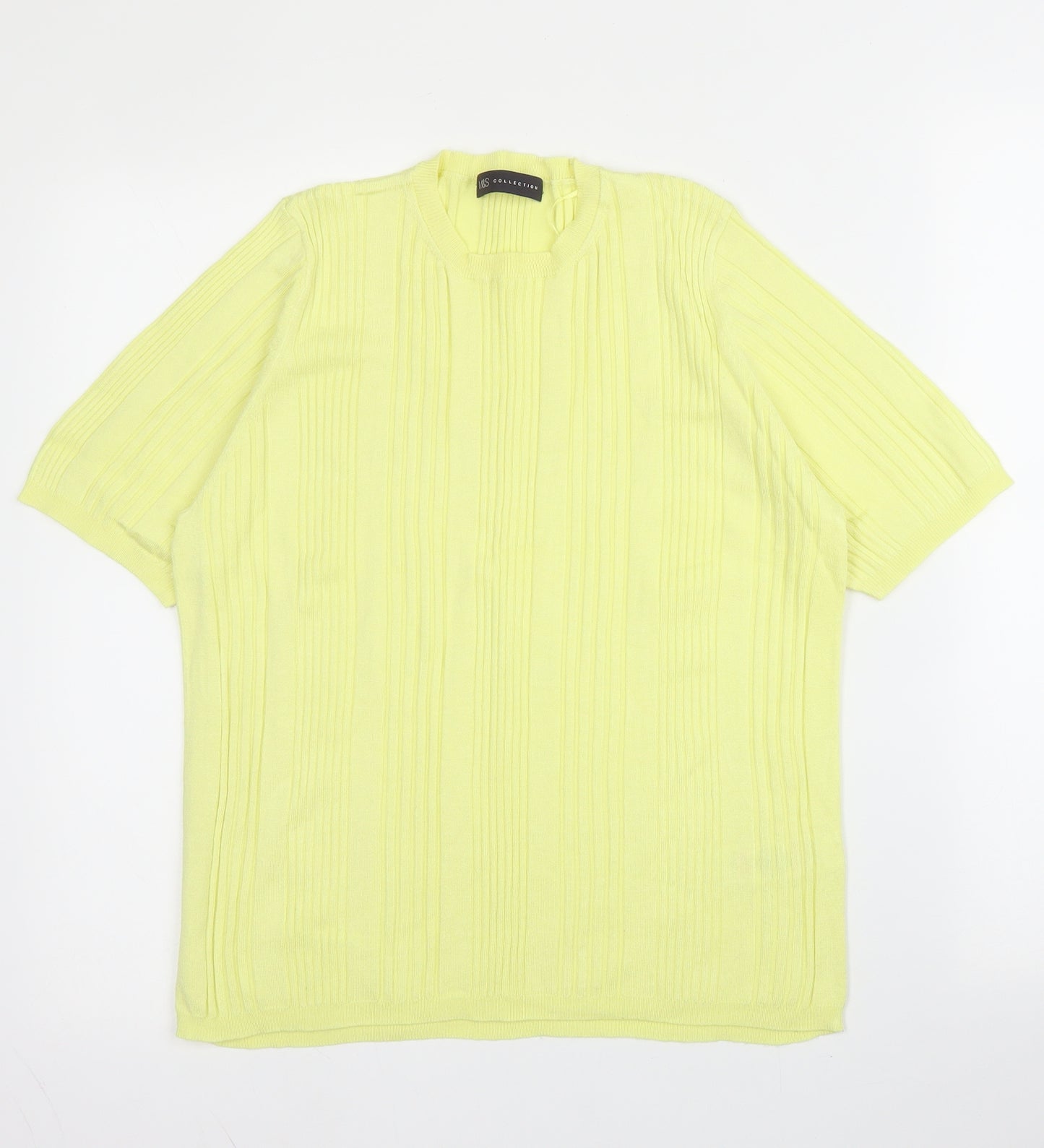 M&S Womens Yellow  Viscose Basic T-Shirt Size 18 Round Neck