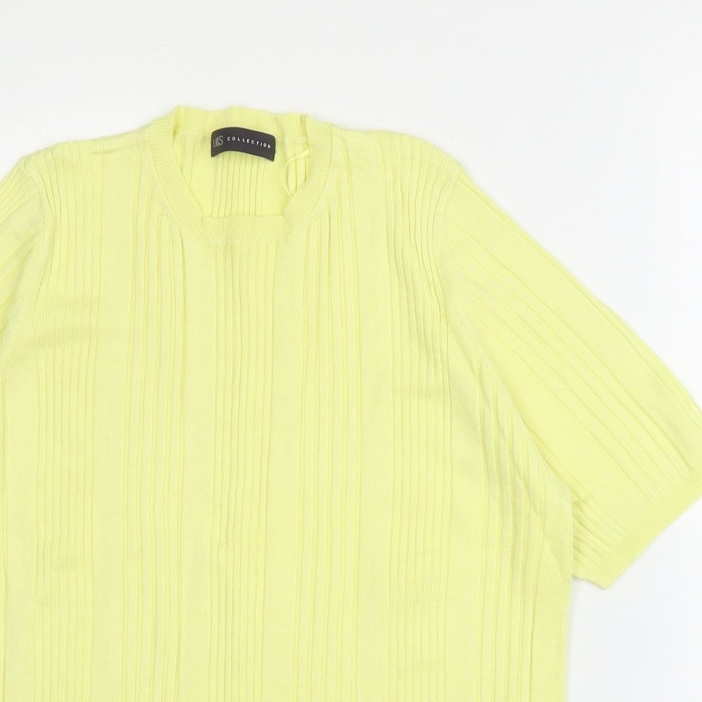 M&S Womens Yellow  Viscose Basic T-Shirt Size 18 Round Neck