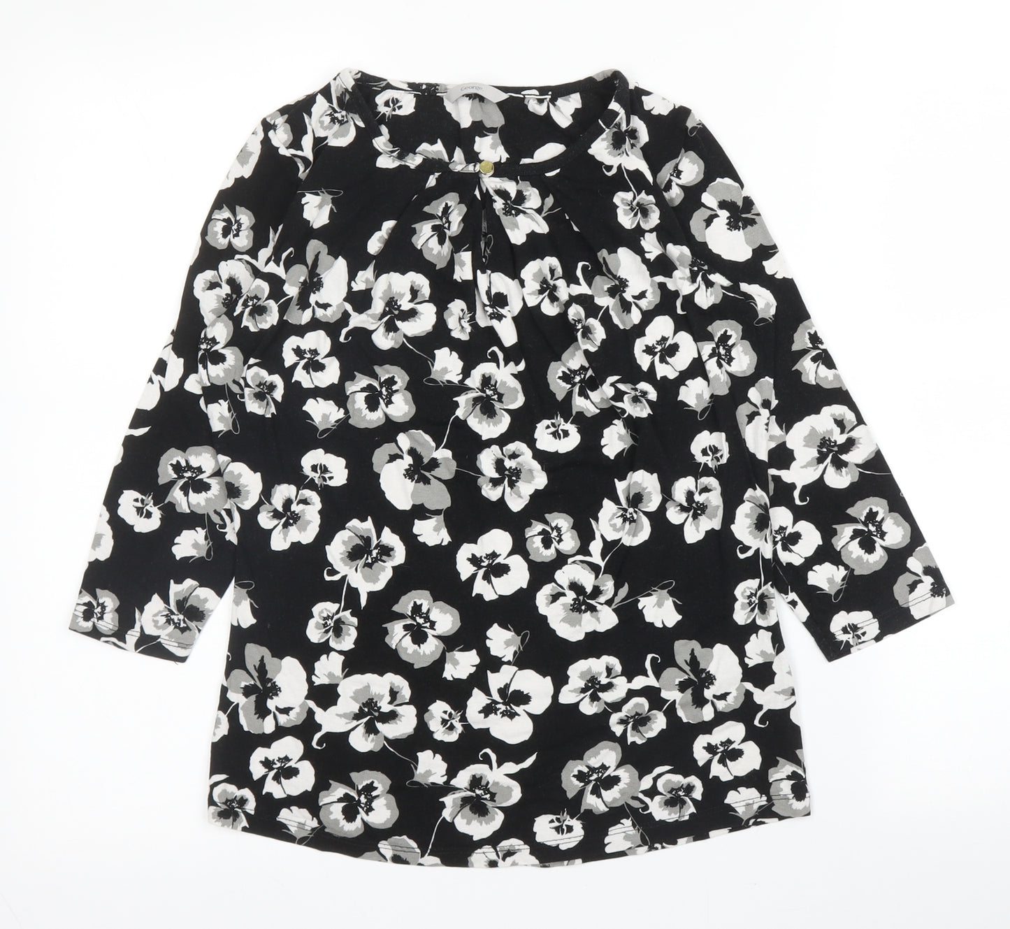 George Womens Black Floral Viscose Basic Blouse Size 8 Round Neck