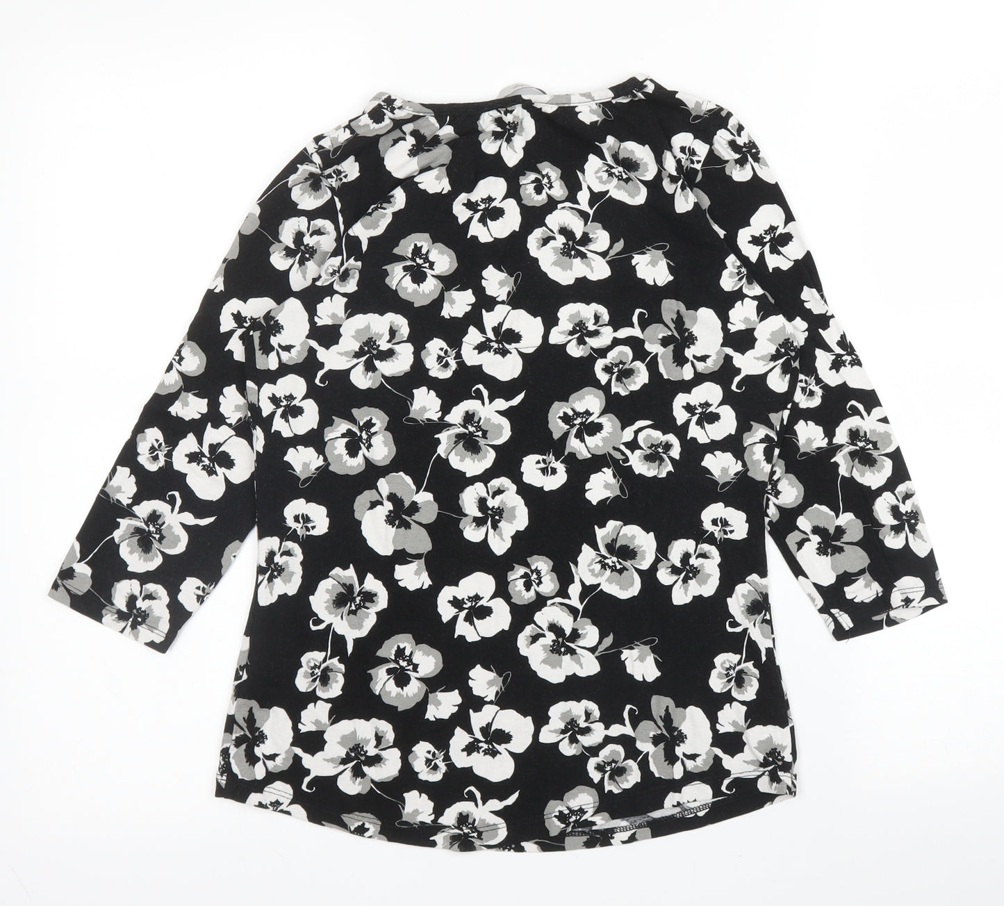 George Womens Black Floral Viscose Basic Blouse Size 8 Round Neck