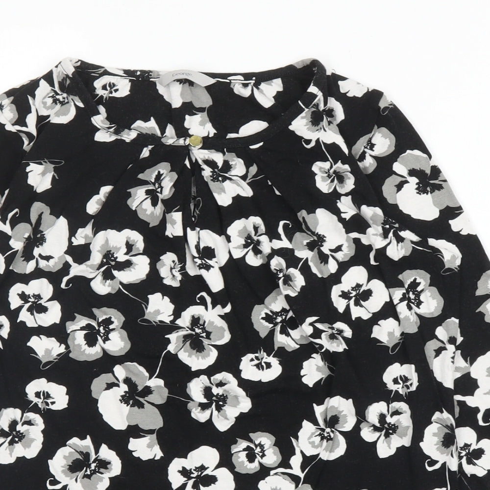 George Womens Black Floral Viscose Basic Blouse Size 8 Round Neck