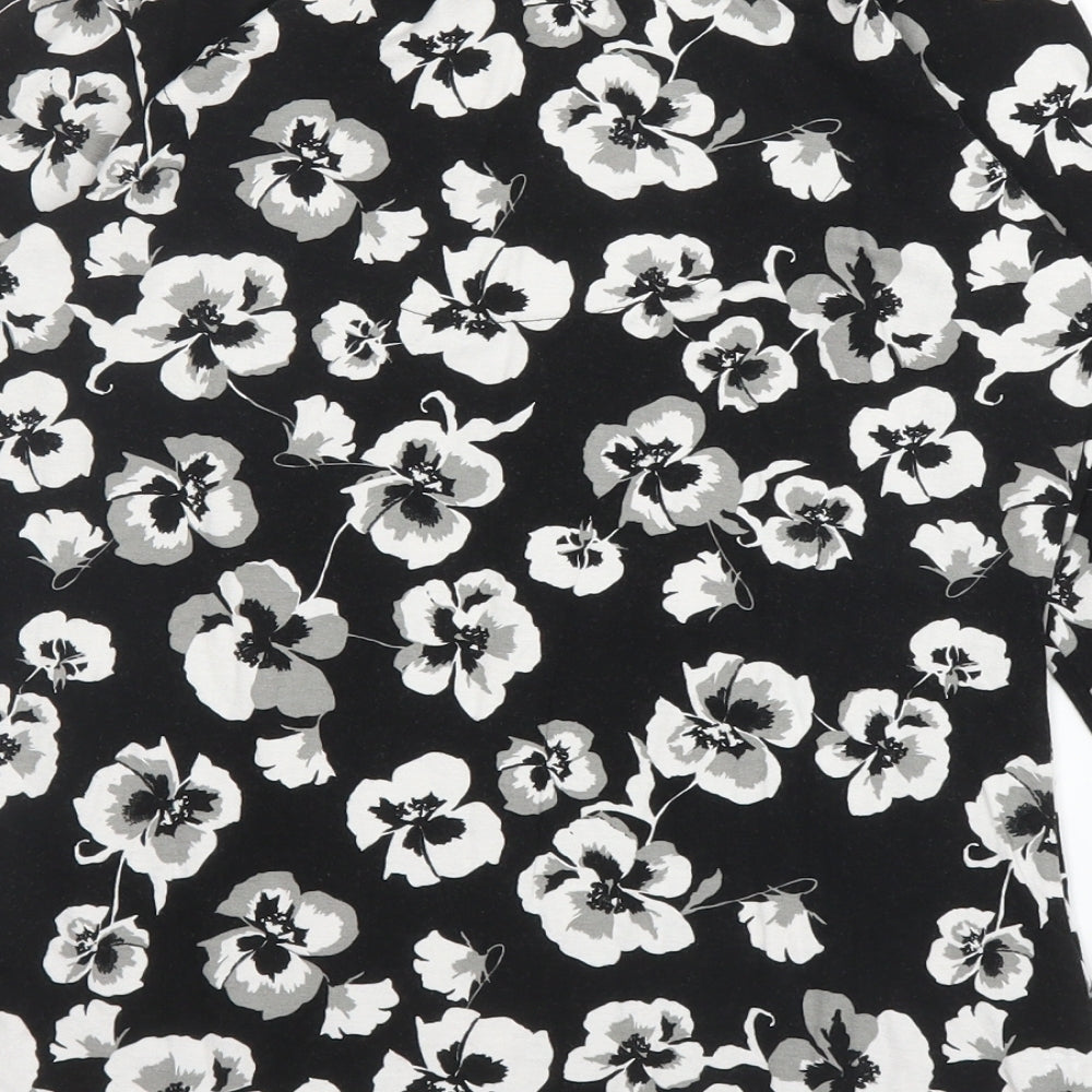 George Womens Black Floral Viscose Basic Blouse Size 8 Round Neck
