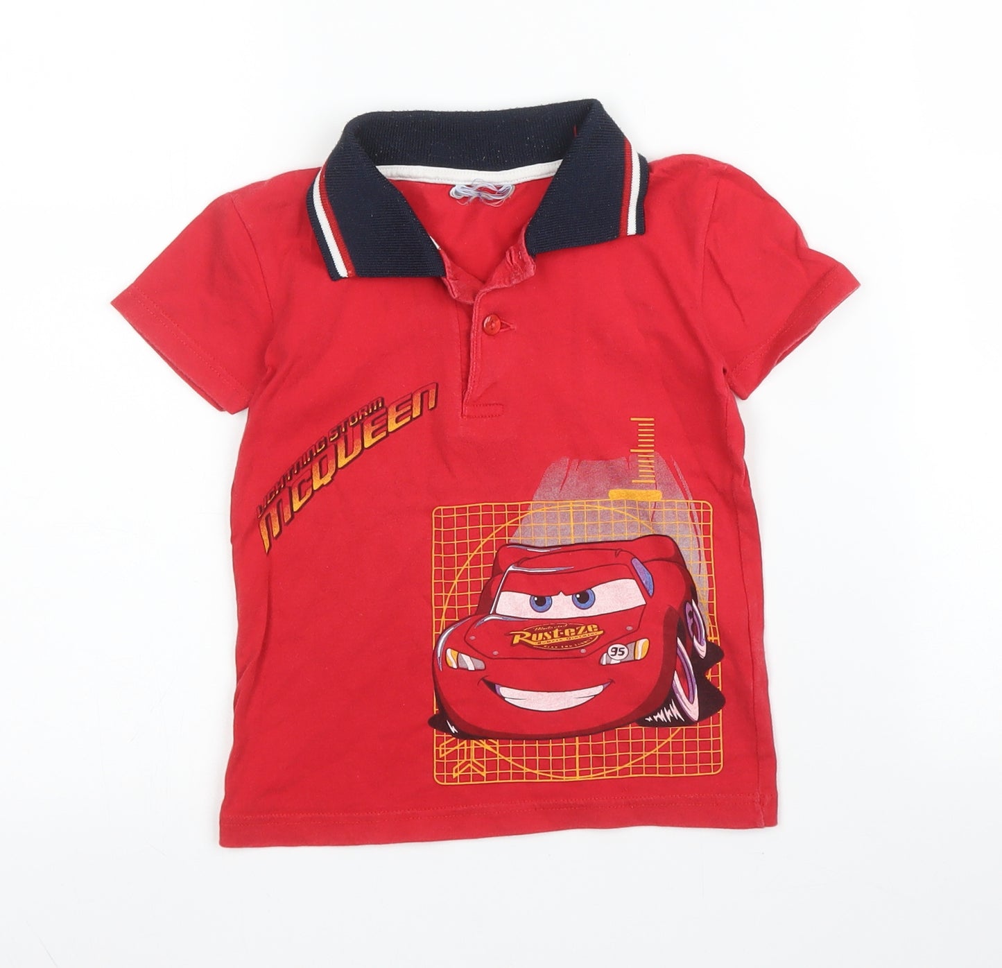 Preworn Boys Red  Cotton Basic Polo Size 2-3 Years Collared Button - Pixar, Cars