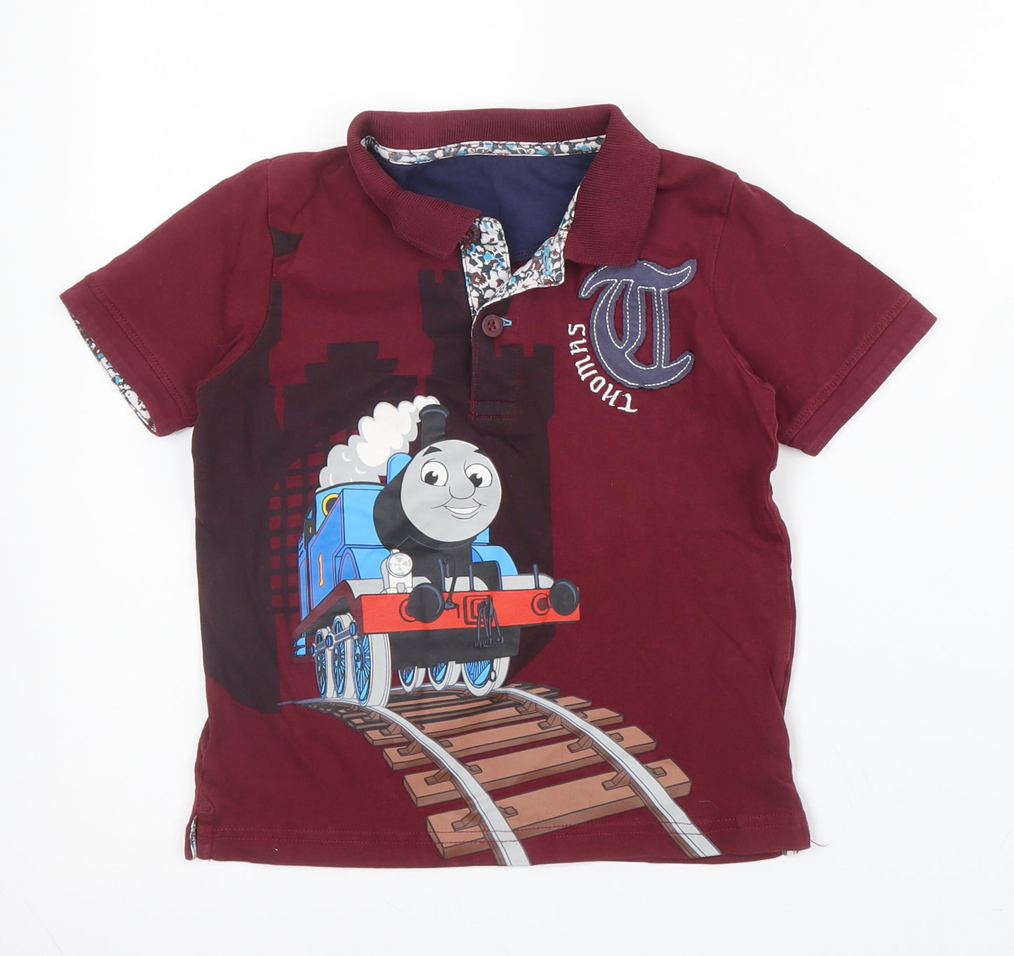 M&S Boys Purple  Cotton Basic Polo Size 3 Years Collared Button - Thomas & Friends