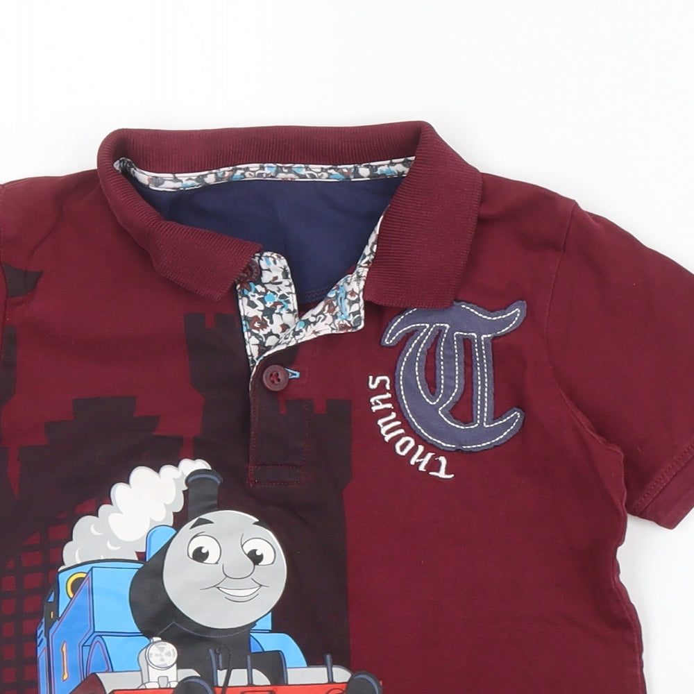 M&S Boys Purple  Cotton Basic Polo Size 3 Years Collared Button - Thomas & Friends
