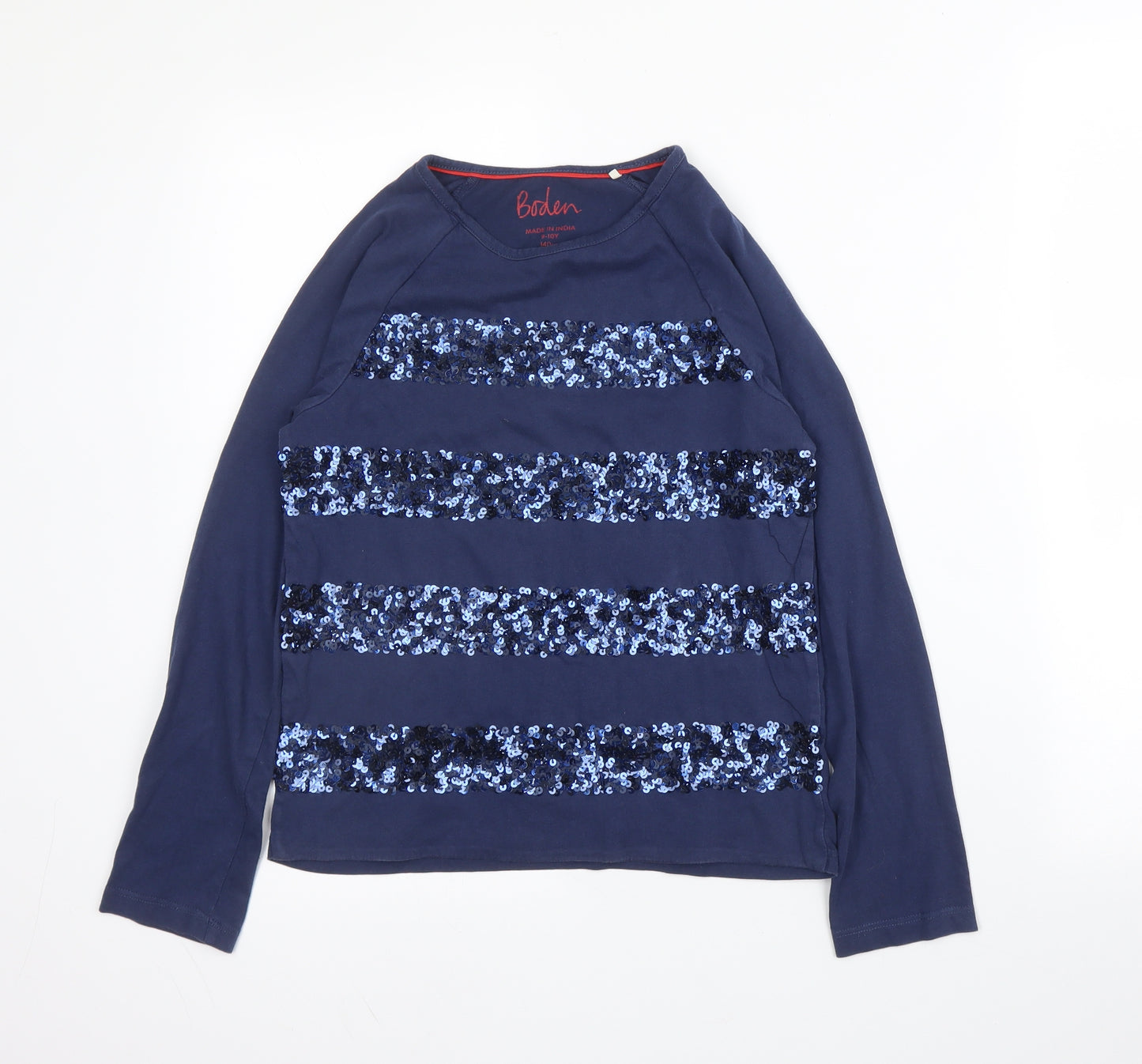 Boden Girls Blue  Cotton Basic T-Shirt Size 9 Years Round Neck