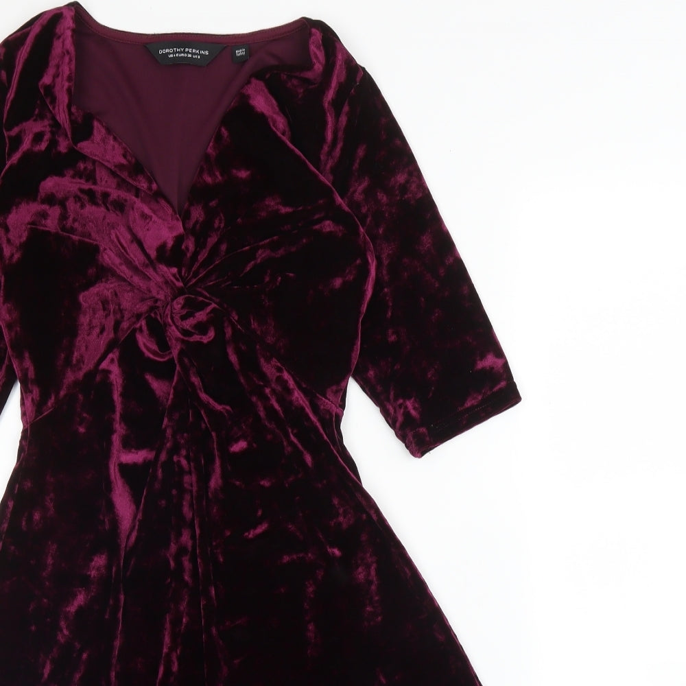 Dorothy Perkins Womens Purple  Polyester Fit & Flare  Size 8  V-Neck