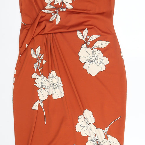 M&S Womens Orange Floral Polyester Sheath  Size 6  Round Neck