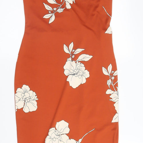 M&S Womens Orange Floral Polyester Sheath  Size 6  Round Neck