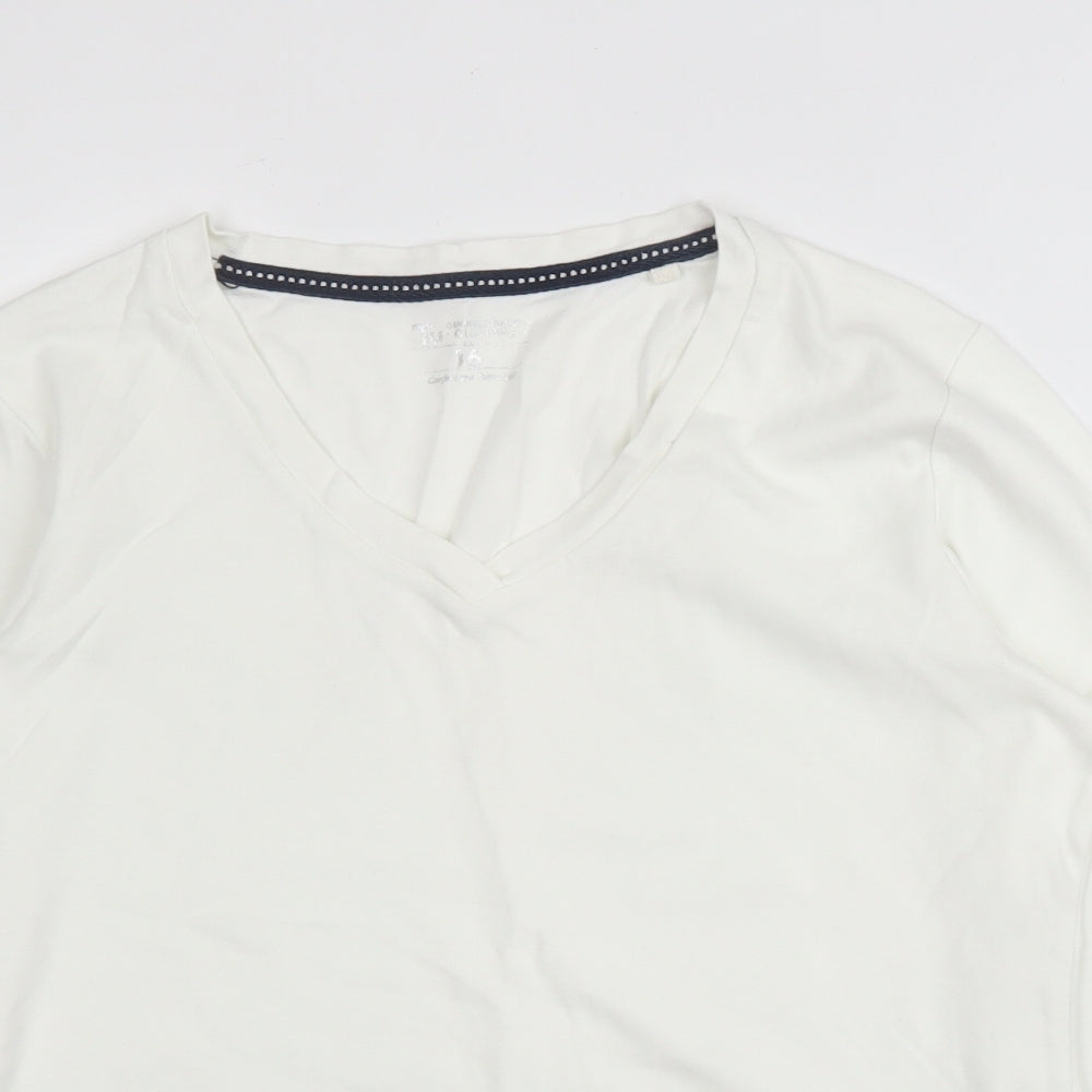 TU Womens White  Cotton Basic T-Shirt Size 16 V-Neck