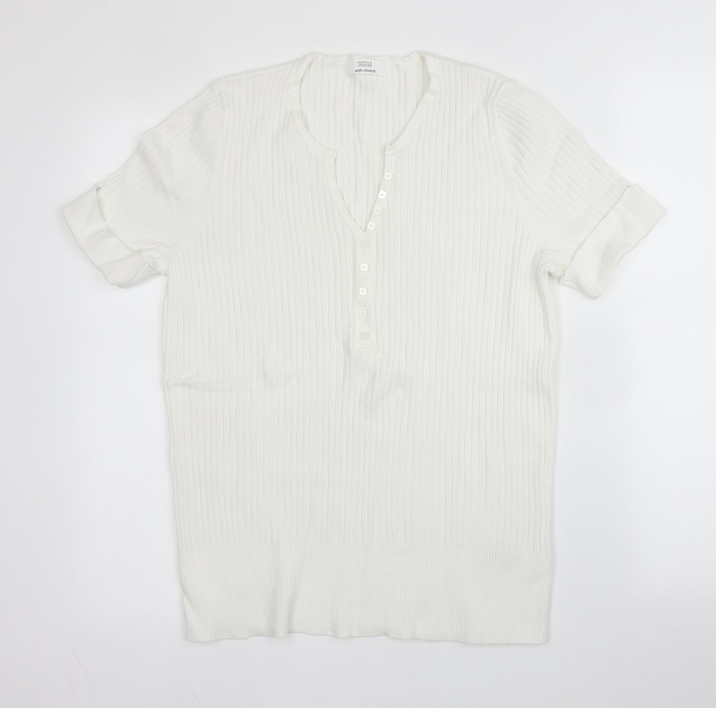 M&S Womens White  Viscose Basic Blouse Size 20 V-Neck