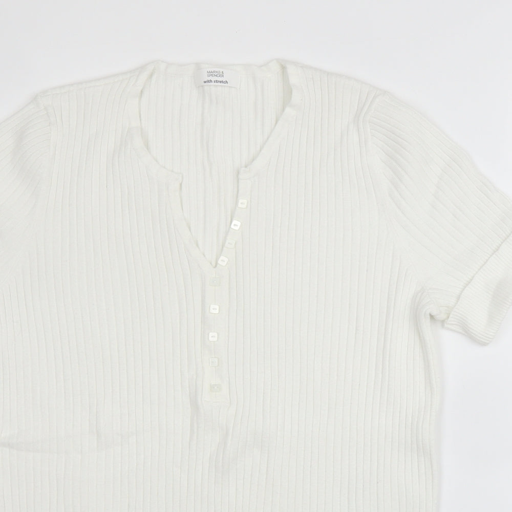 M&S Womens White  Viscose Basic Blouse Size 20 V-Neck