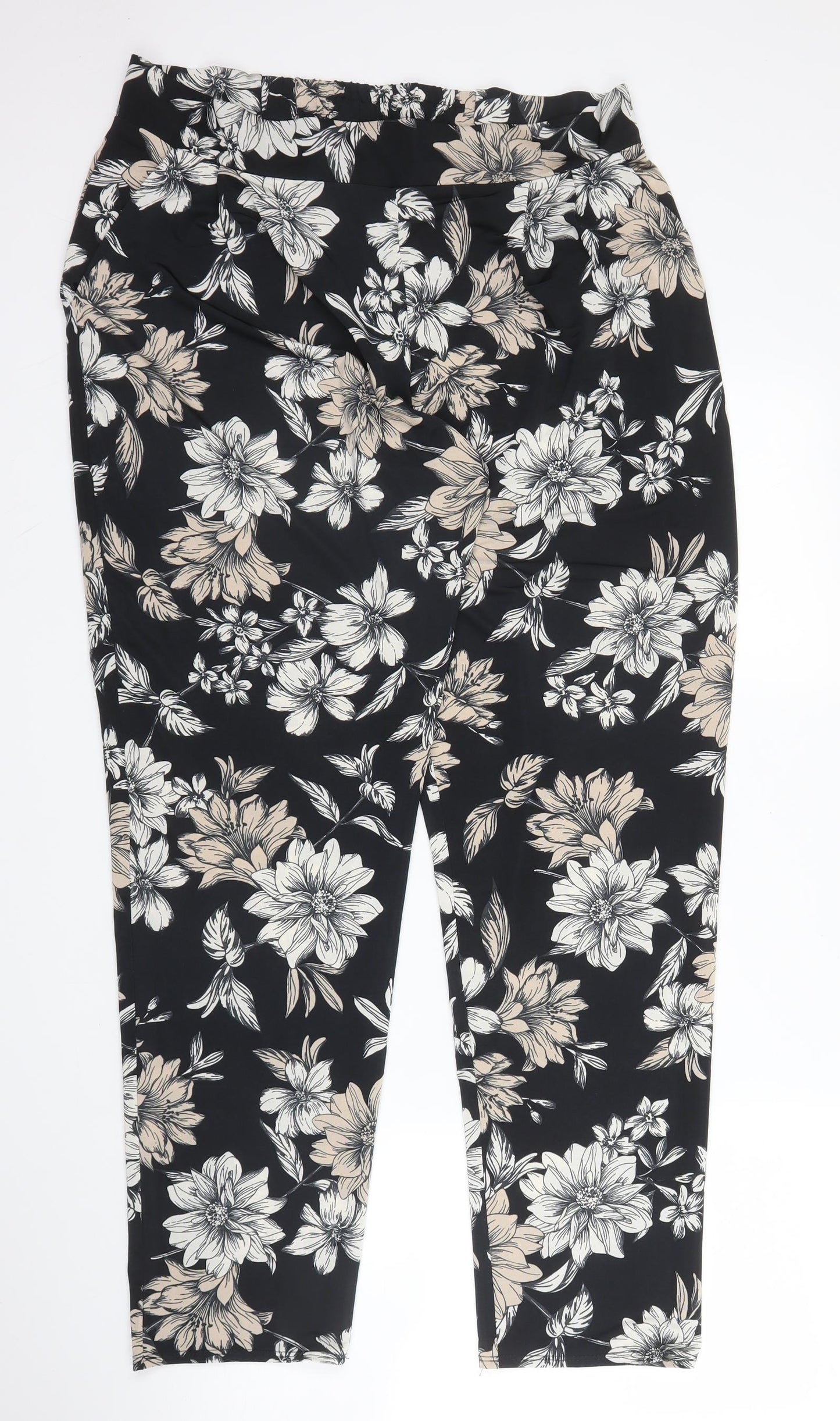 Wallis Womens Black Floral Polyester Harem Trousers Size 16 L29 in Regular