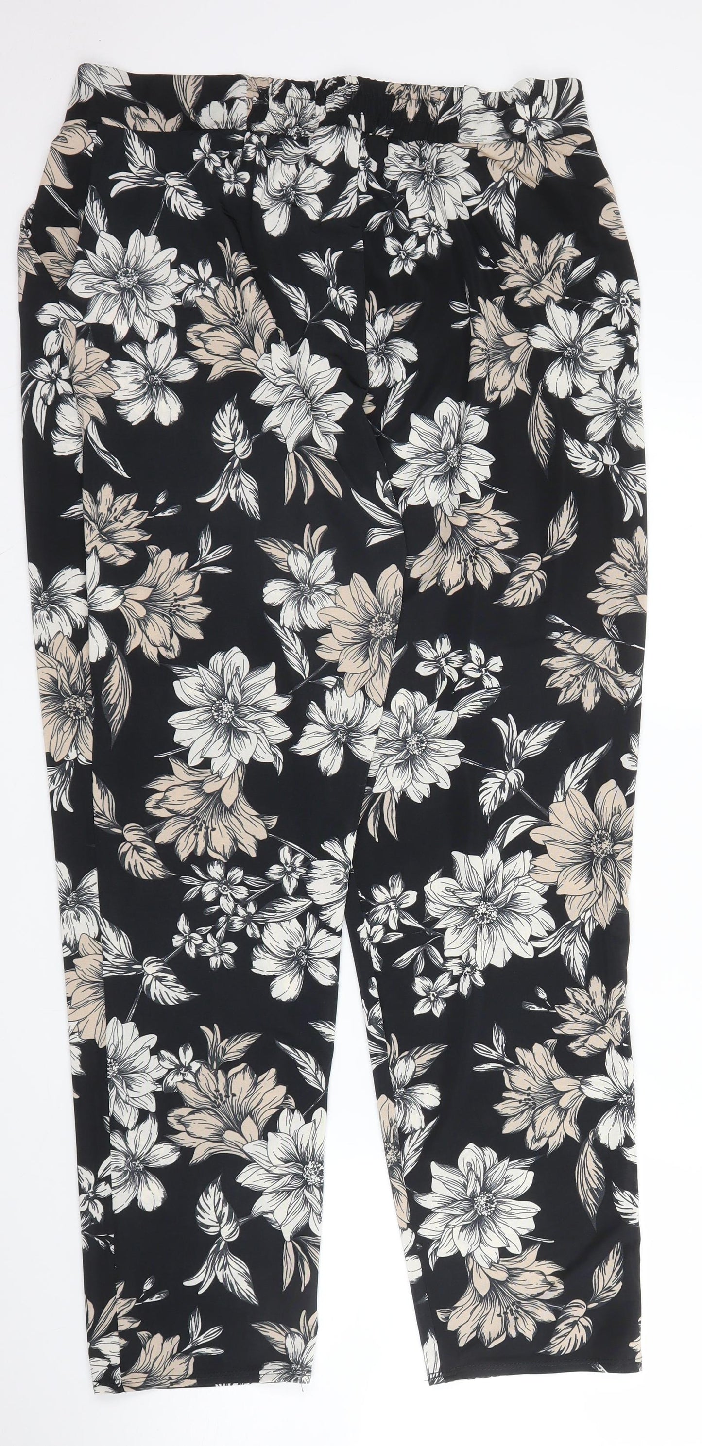 Wallis Womens Black Floral Polyester Harem Trousers Size 16 L29 in Regular