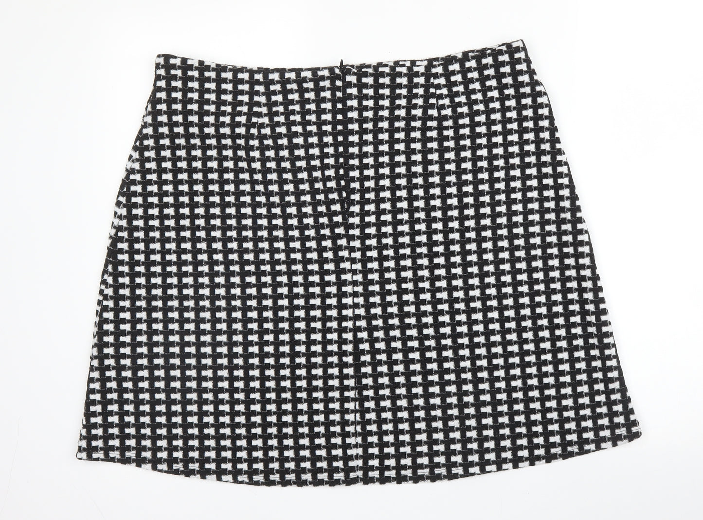 Dorothy Perkins Womens Black Houndstooth Polyester A-Line Skirt Size 16   Zip