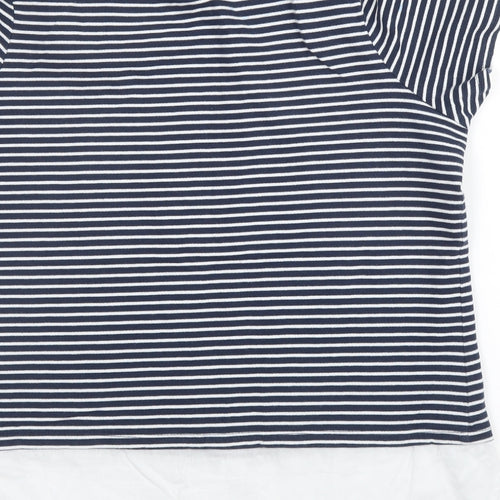 M&Co Womens Blue Striped Cotton Basic Blouse Size 14 Round Neck