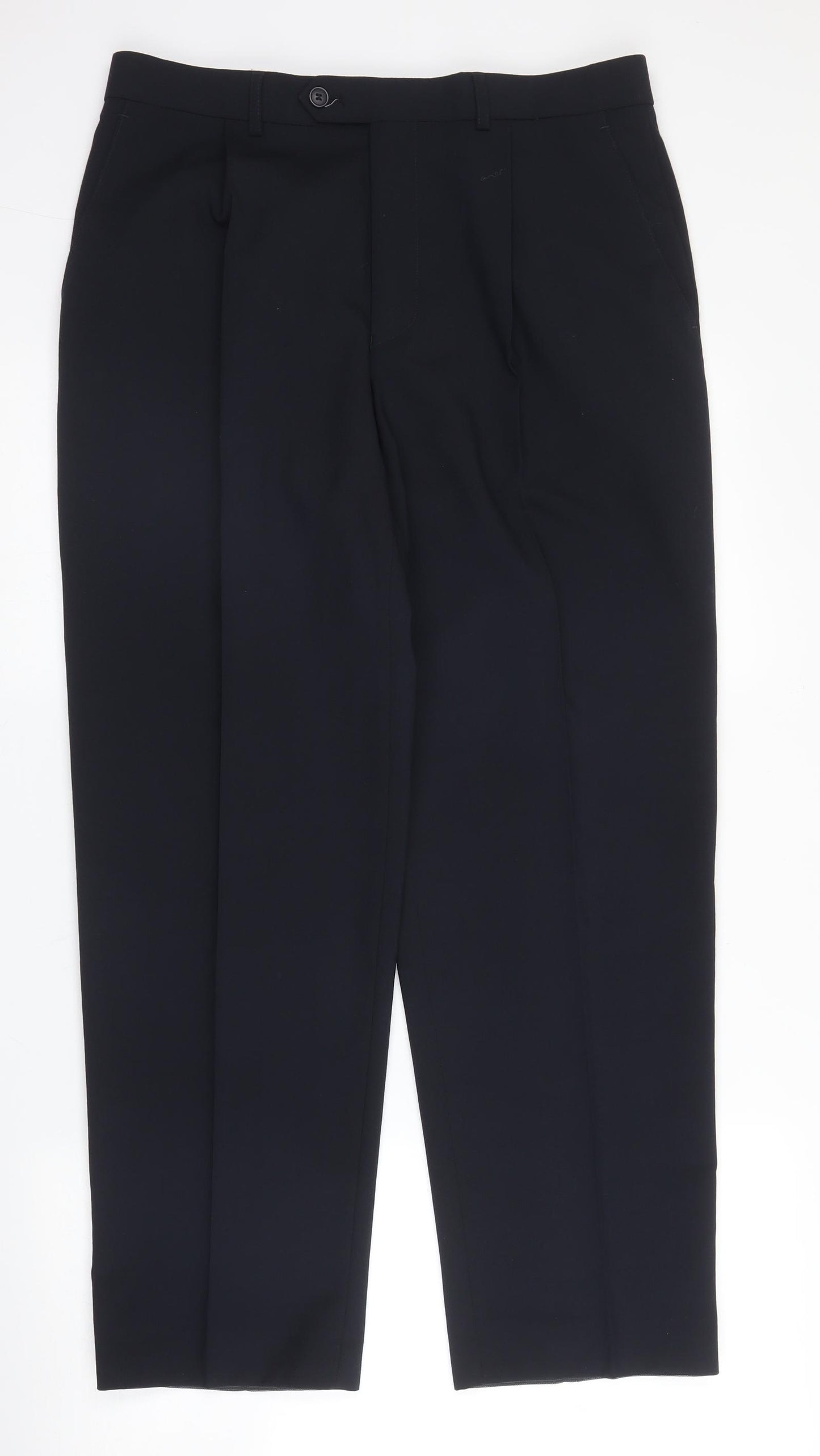 M&S Mens Blue  Wool Trousers  Size 32 in L29 in Regular Zip