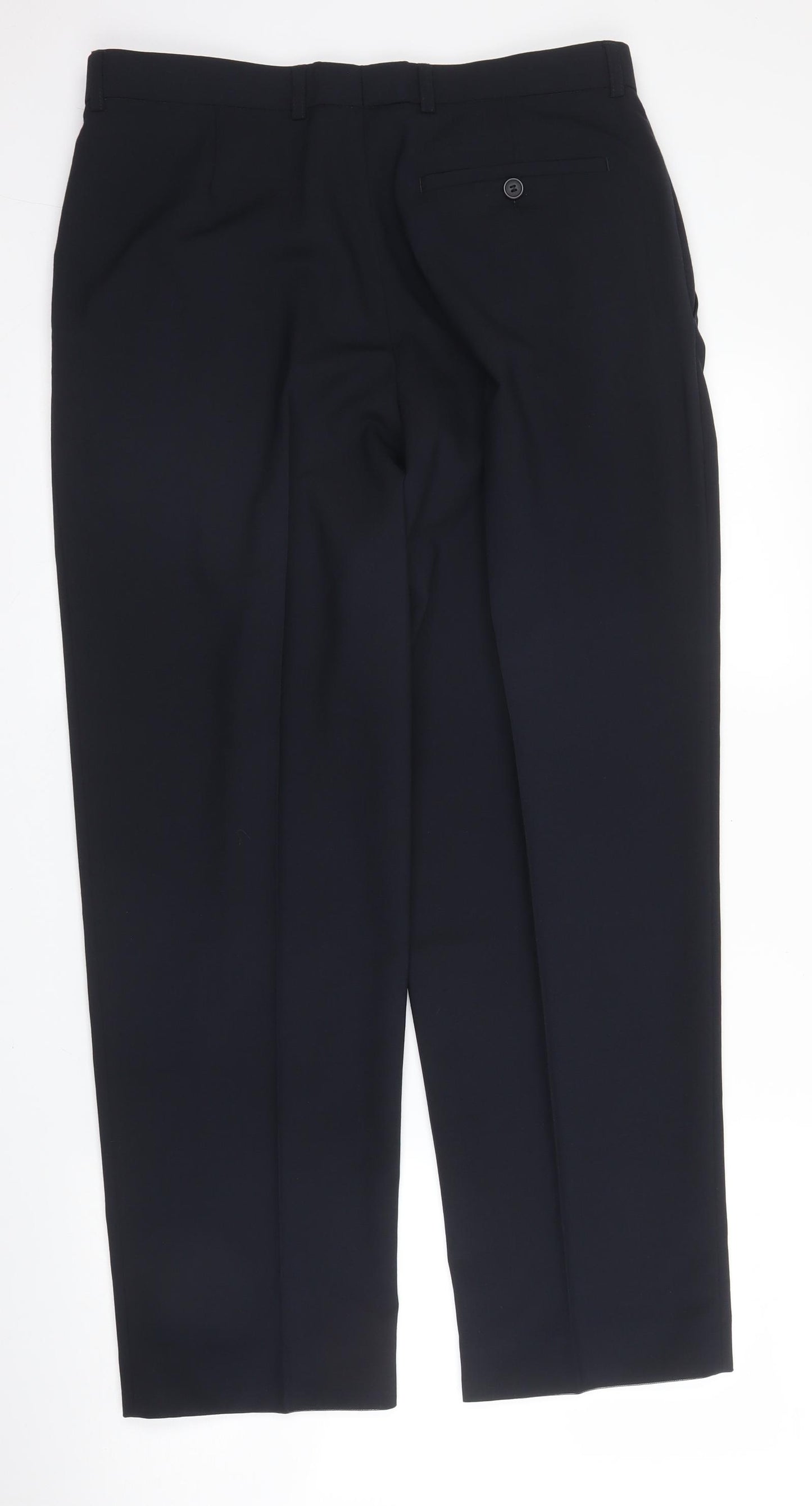 M&S Mens Blue  Wool Trousers  Size 32 in L29 in Regular Zip