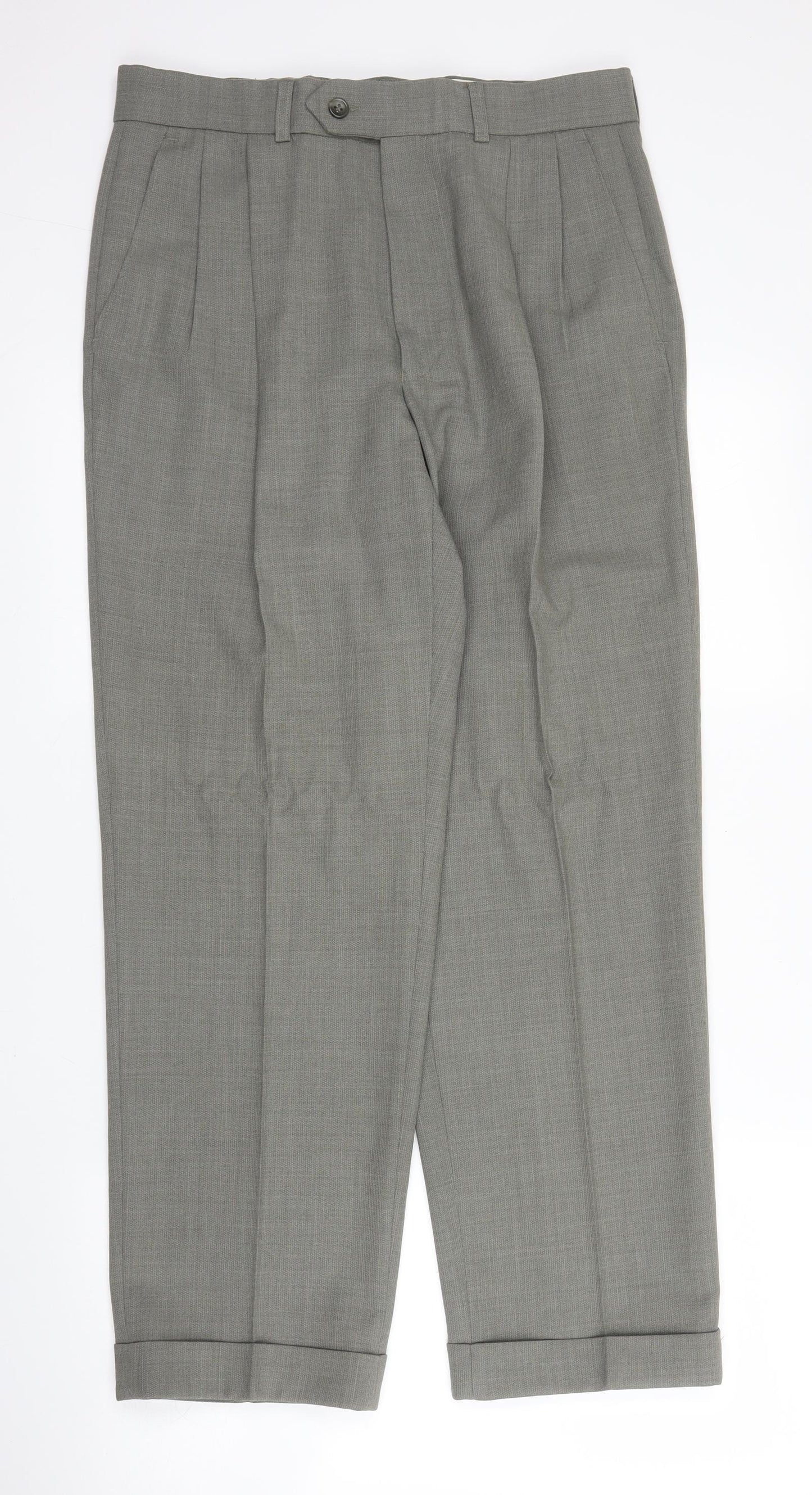 St Michael Mens Grey  Wool Trousers  Size 32 in L29 in Regular Zip