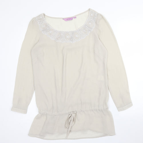 Epilogue Womens Beige  Polyester Basic Blouse Size 10 Round Neck