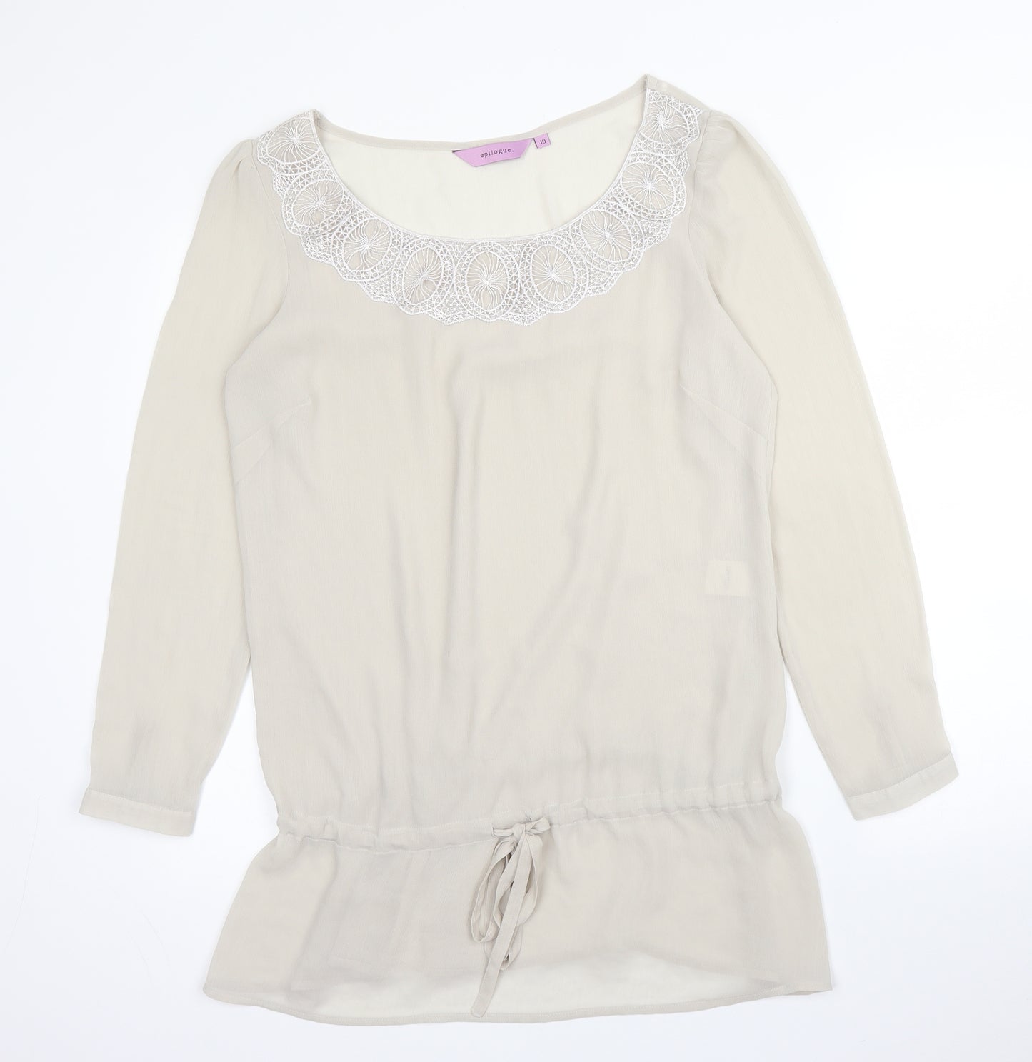 Epilogue Womens Beige  Polyester Basic Blouse Size 10 Round Neck