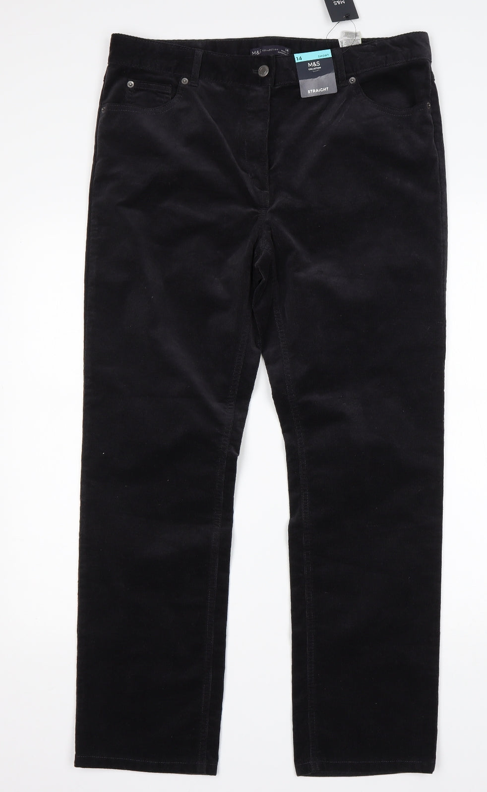 M&S Womens Black  Cotton Chino Trousers Size 14 L28 in Regular