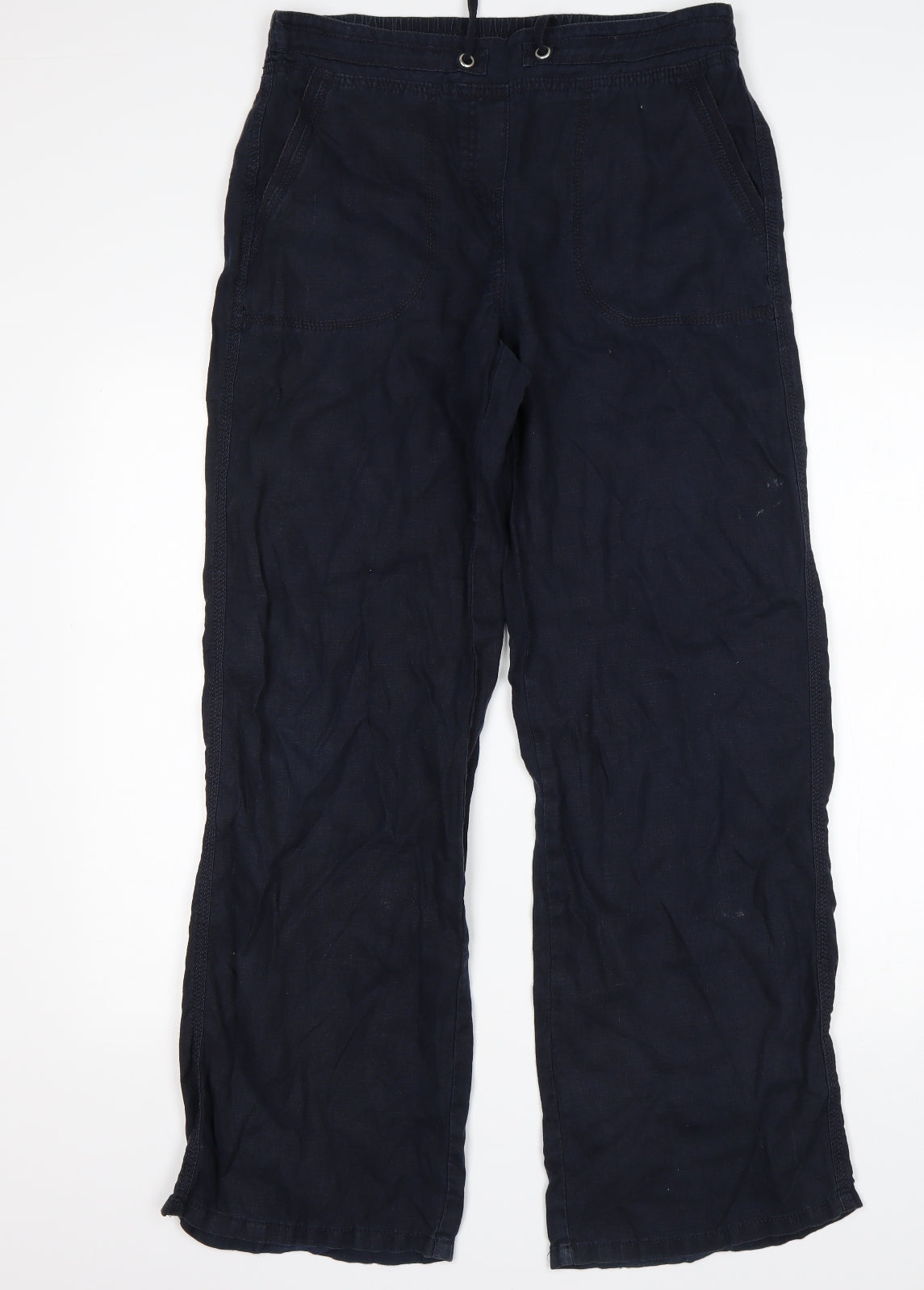M&S Womens Blue  Flax Chino Trousers Size 12 L31 in Regular