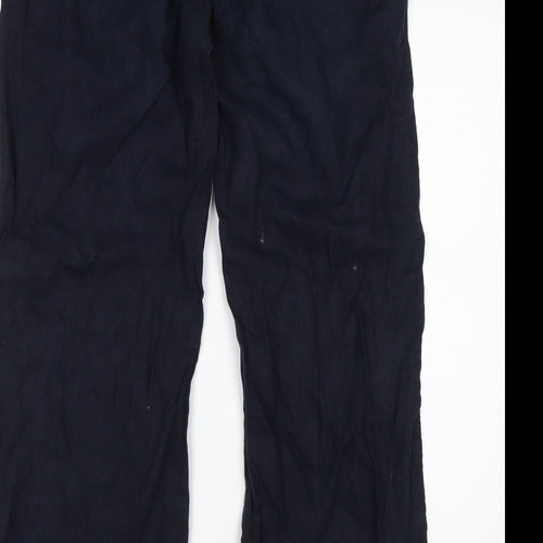 M&S Womens Blue  Flax Chino Trousers Size 12 L31 in Regular