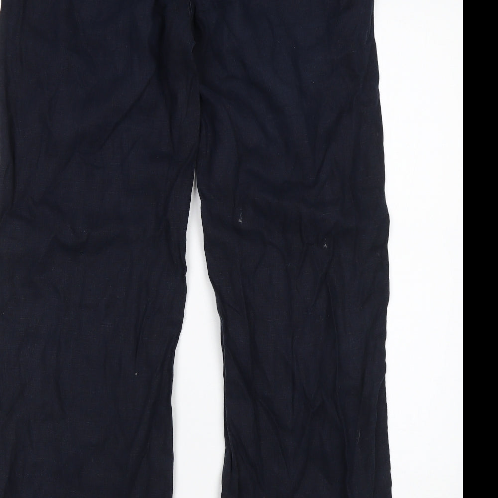 M&S Womens Blue  Flax Chino Trousers Size 12 L31 in Regular