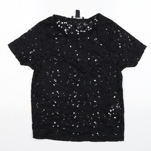 New Look Womens Black Floral Polyamide Basic Blouse Size 10 Round Neck
