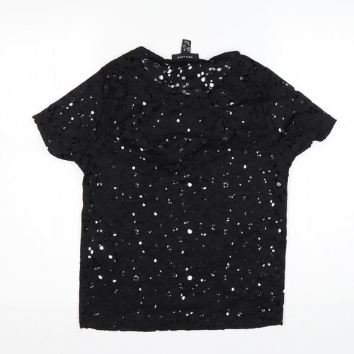 New Look Womens Black Floral Polyamide Basic Blouse Size 10 Round Neck