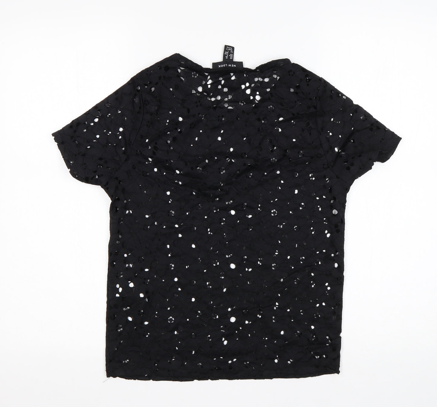New Look Womens Black Floral Polyamide Basic Blouse Size 10 Round Neck